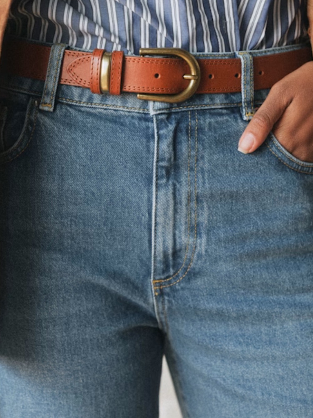 Sezane Taylor Belt in Natural Heritage Leather Tan & Gold Size 105 NEW - Picture 4 of 5